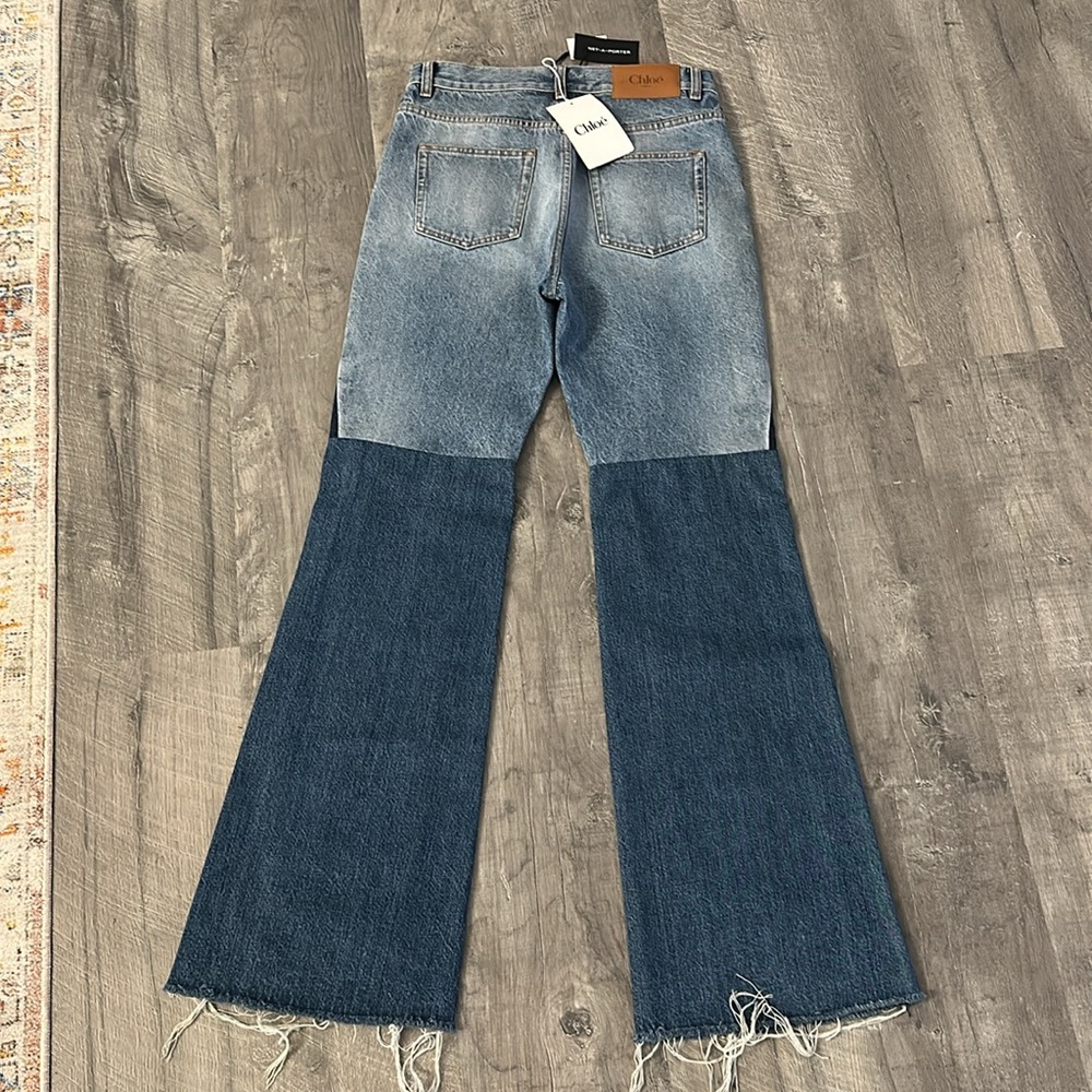✨ NWT CHLOE fall 2024 FLARED PATCHWORK JEANS IN DENIM - Picture 10 of 11